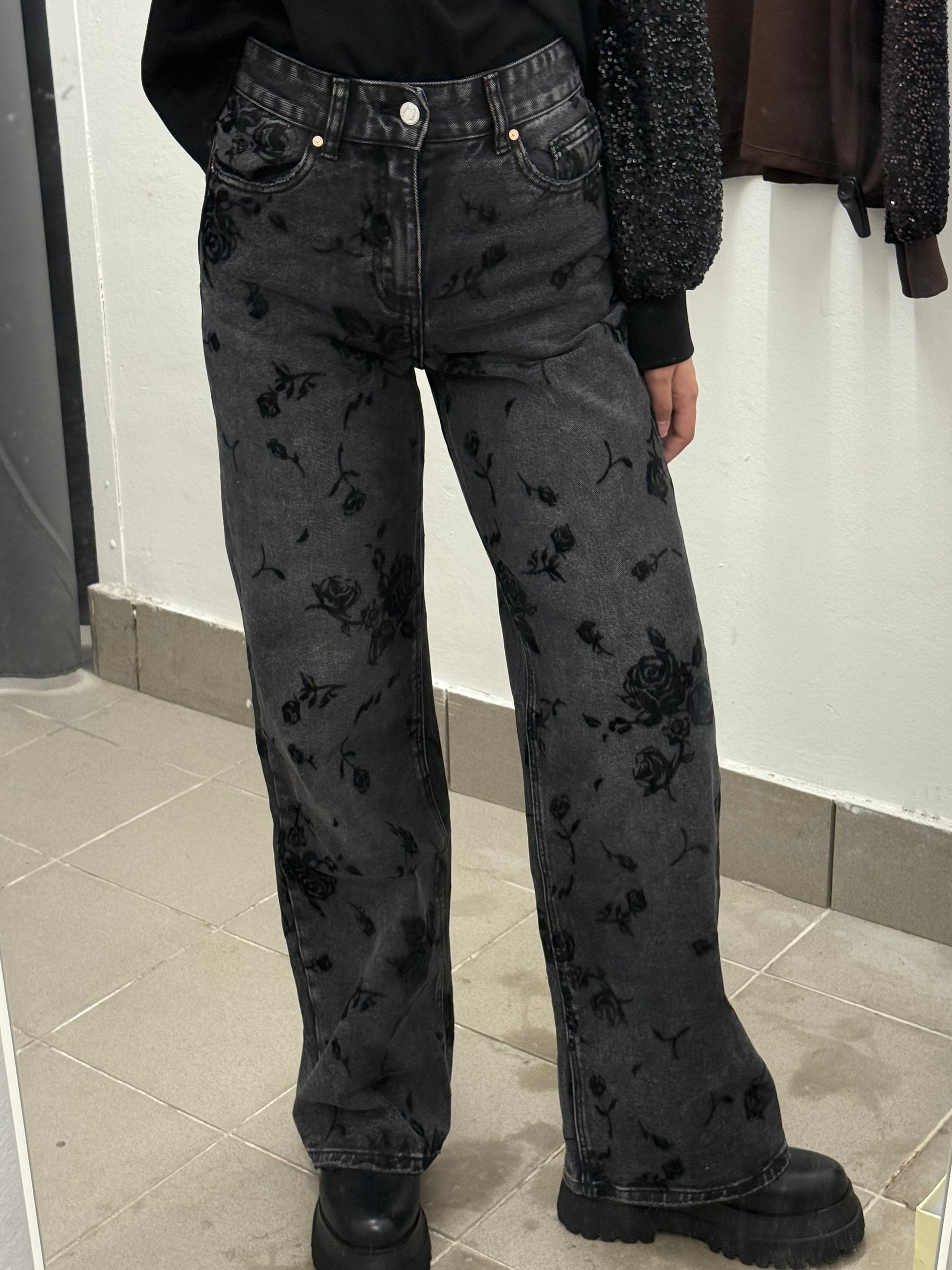 Jeans a palazzo con motivo fiorato FGD MODA