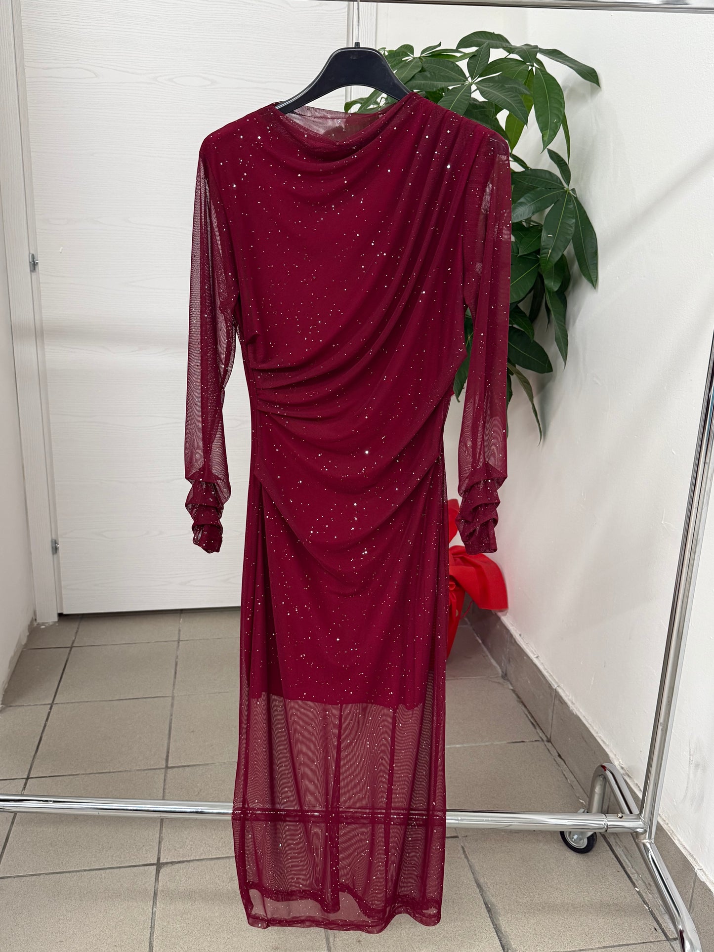 Abito lungo brillantinato con balze FGD MODA