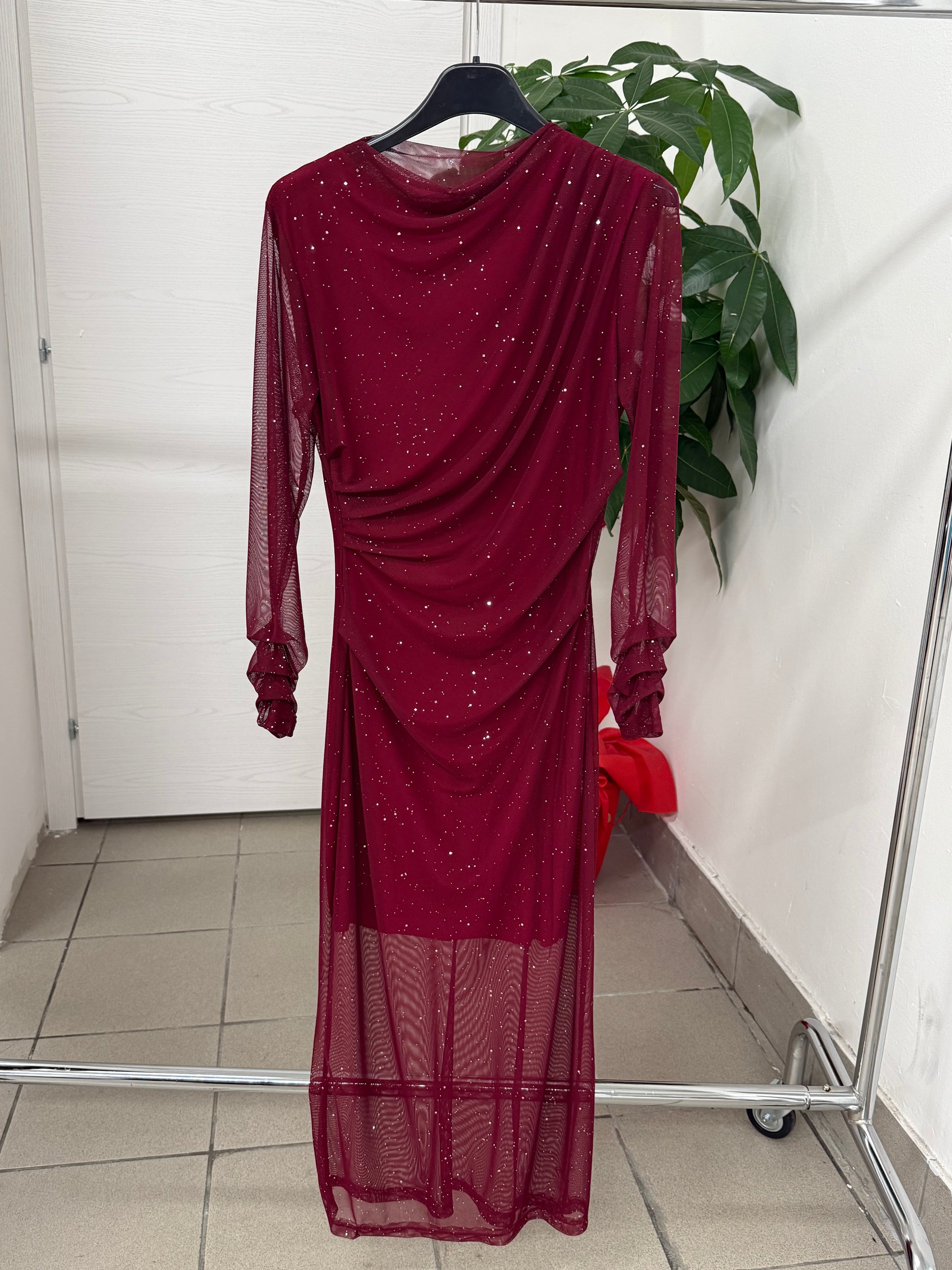 Abito lungo brillantinato con balze FGD MODA