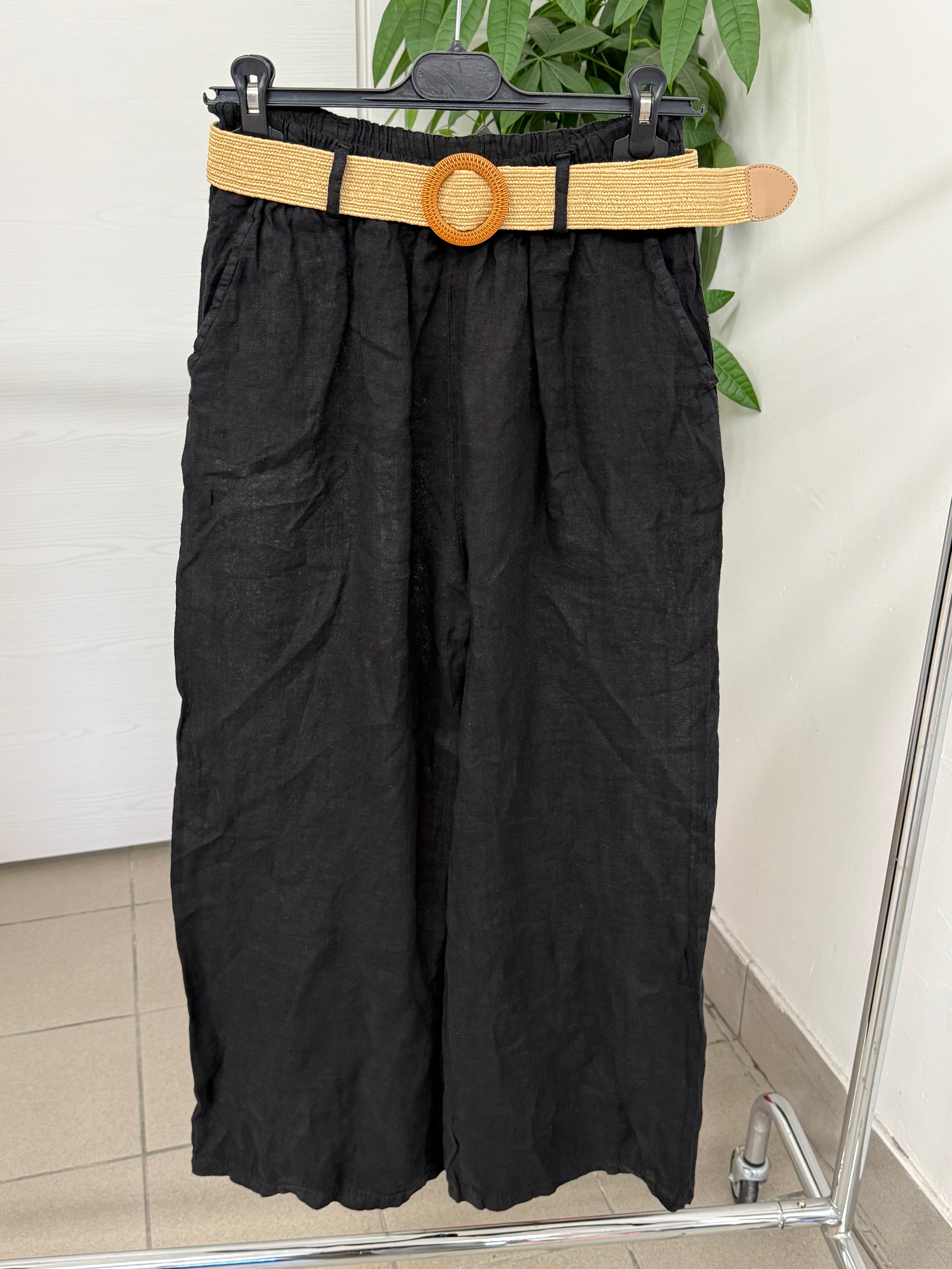 Pantaloni 100% lino a palazzo con cinta FGD MODA