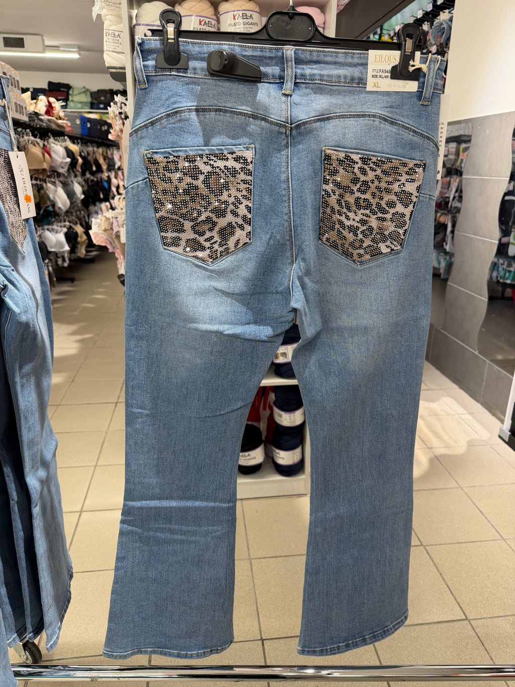 Jeans a campana con tasche brillantinata leopardata FGD MODA