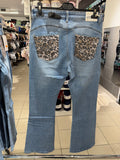 Jeans a campana con tasche brillantinata leopardata FGD MODA