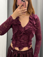 Top Crop In Pizzo A Maniche Lunghe Con Volant FGD MODA