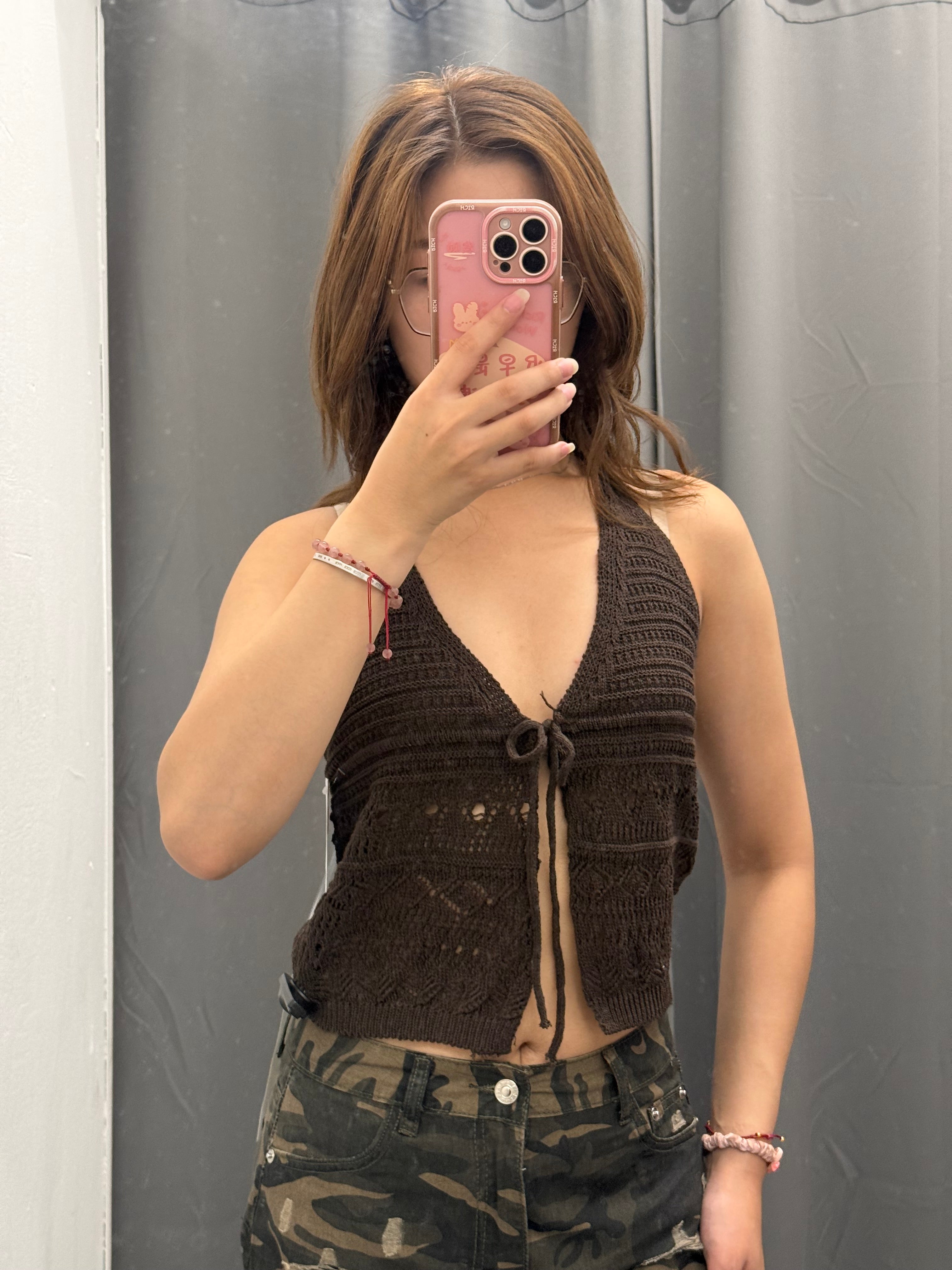 Top a Uncinetto con Collo Halter con Laccio Frontale FGD MODA
