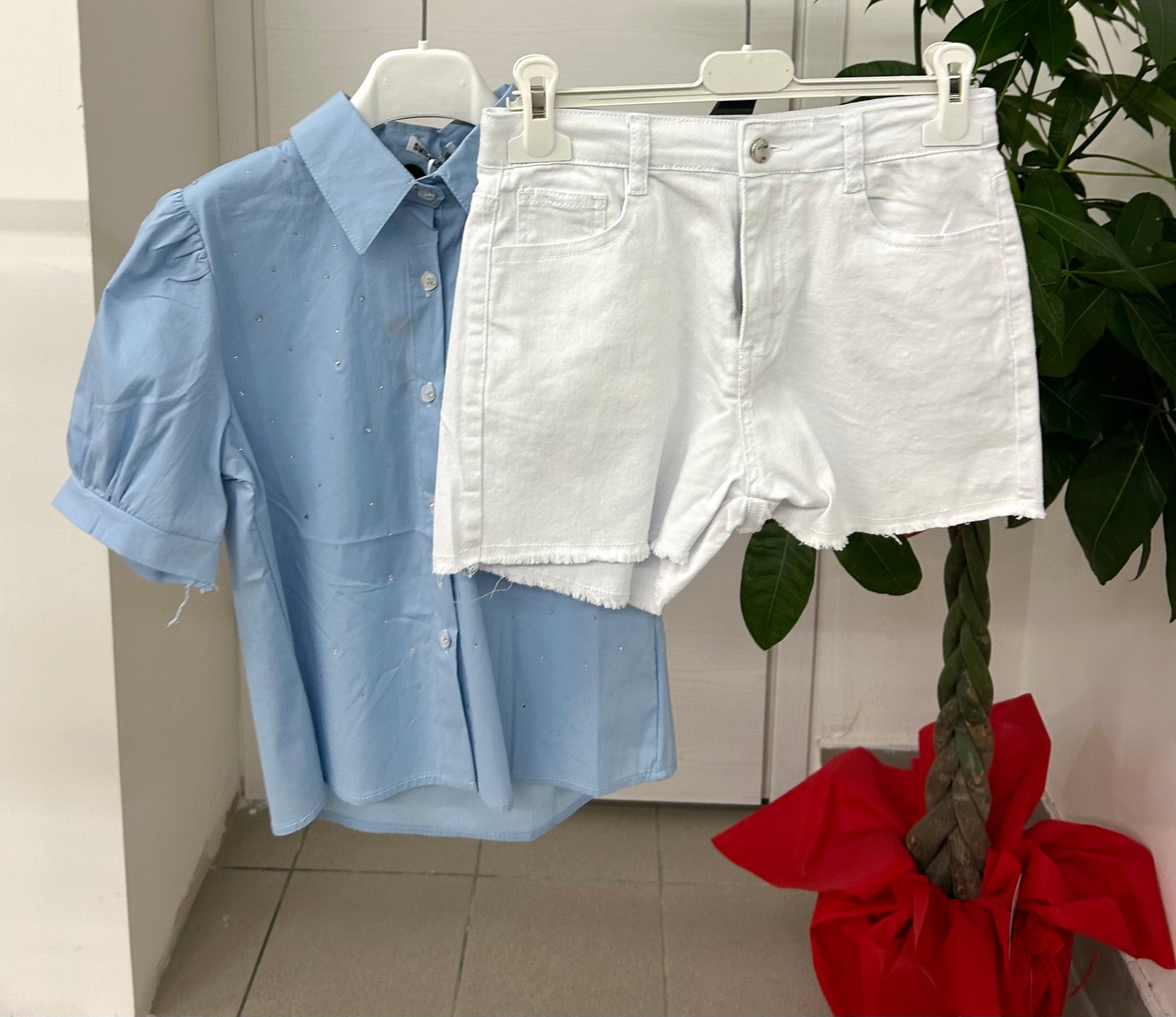 Set coordinato camicia e pantaloncini jeans FGD MODA