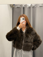 Giacca Pelliccia Crop Chiusura A Zip Con Cappuccio FGD MODA