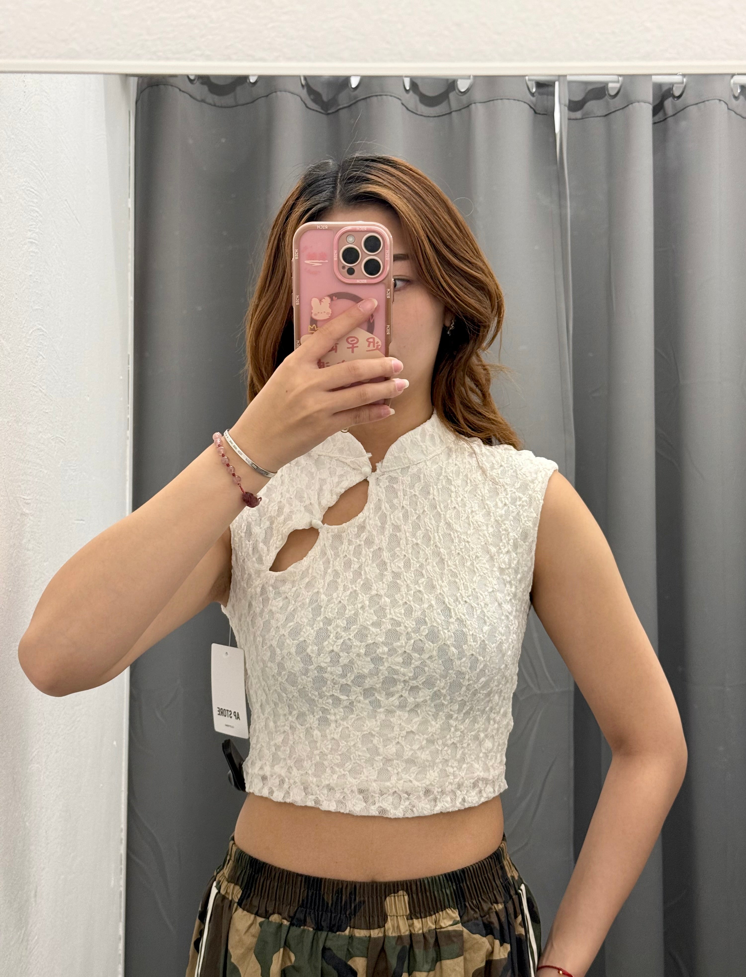 Top in pizzo con collo alla coreana FGD MODA