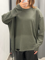Felpa Garzata Over Fit Effetto Strappato Sul Bordo JUST WEST FGD MODA