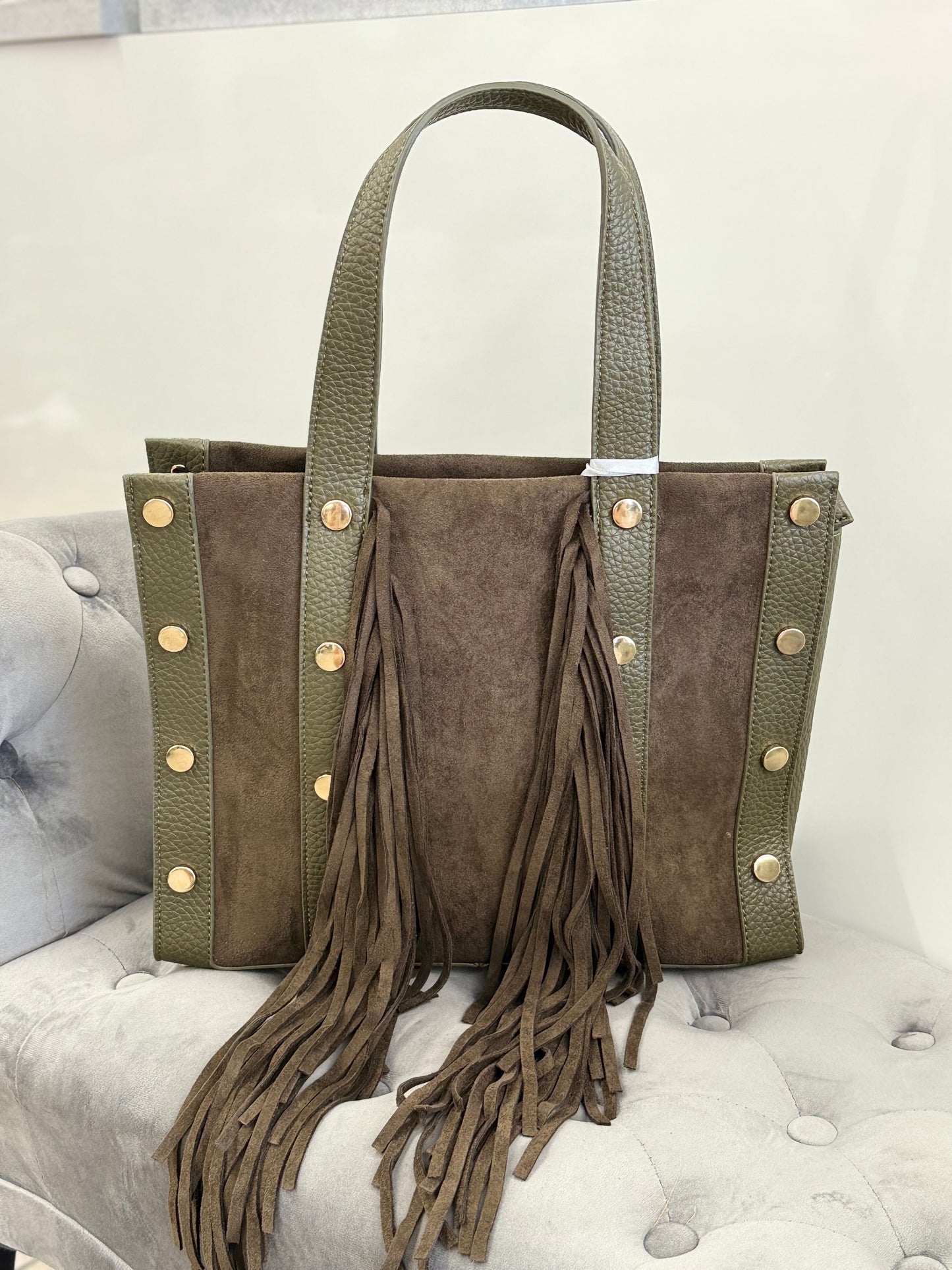 Borsa da spalla in camoscio con frange con tracolla FGD MODA