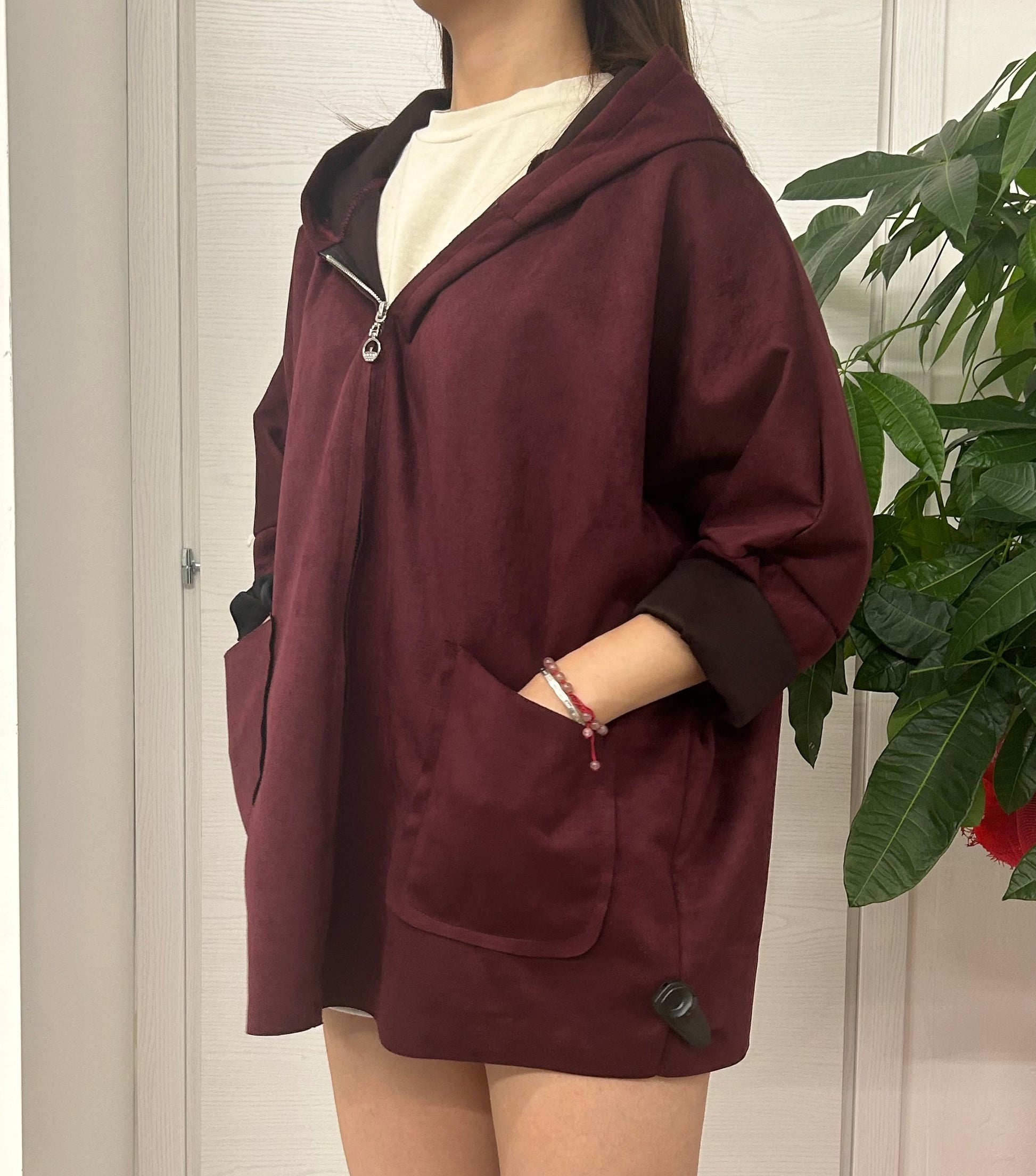 Giacca in camoscio con zip e cappuccio FGD MODA