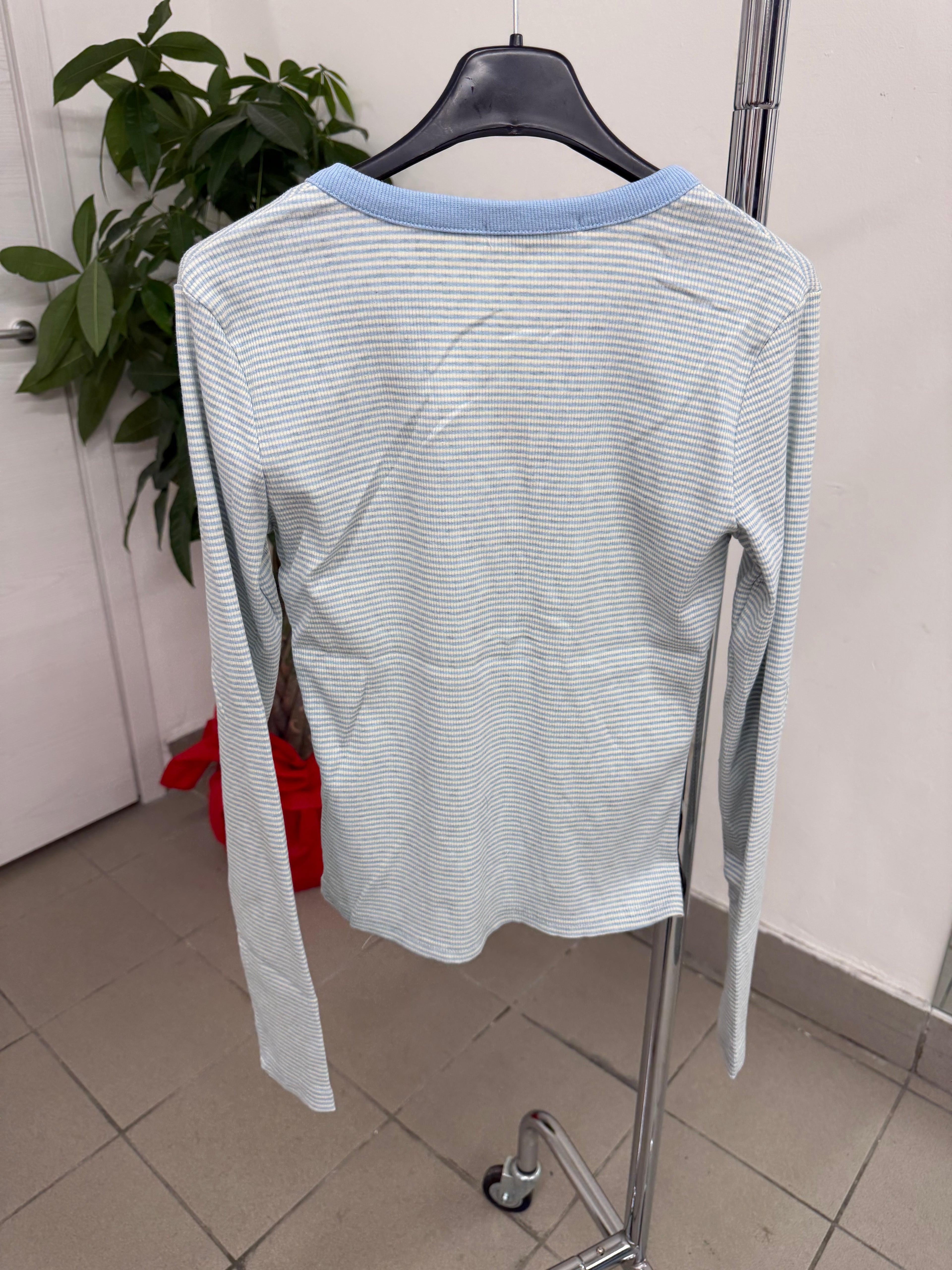 Magliettina a costine a righe con bottoni FGD MODA
