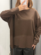 Felpa Garzata Over Fit Effetto Strappato Sul Bordo JUST WEST FGD MODA