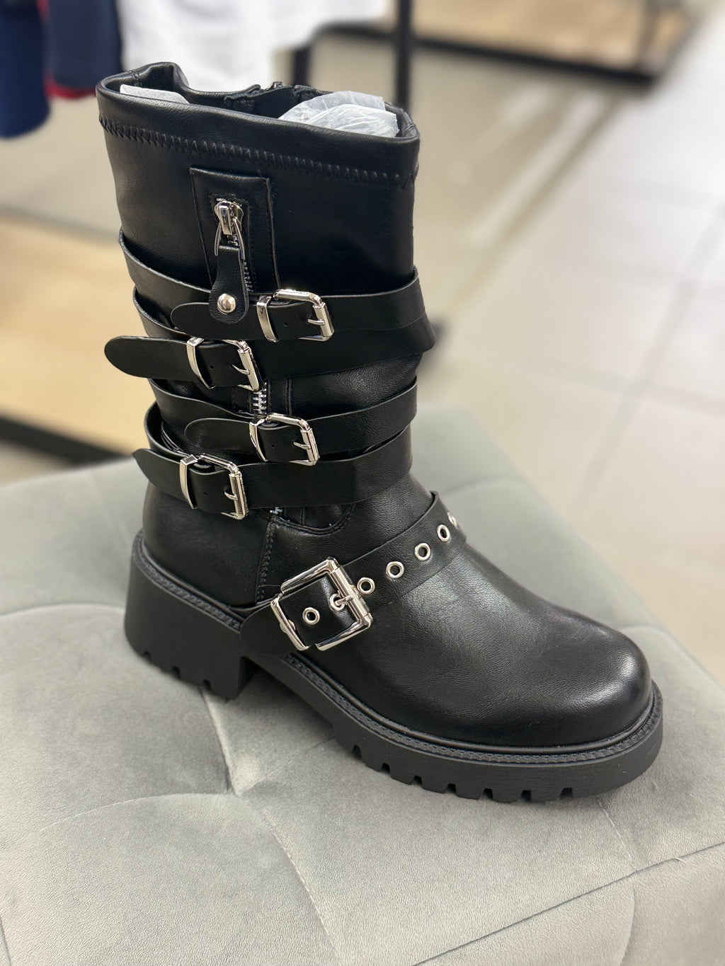 Stivali In Ecopelle Con Cinturini MS2155 FGD MODA