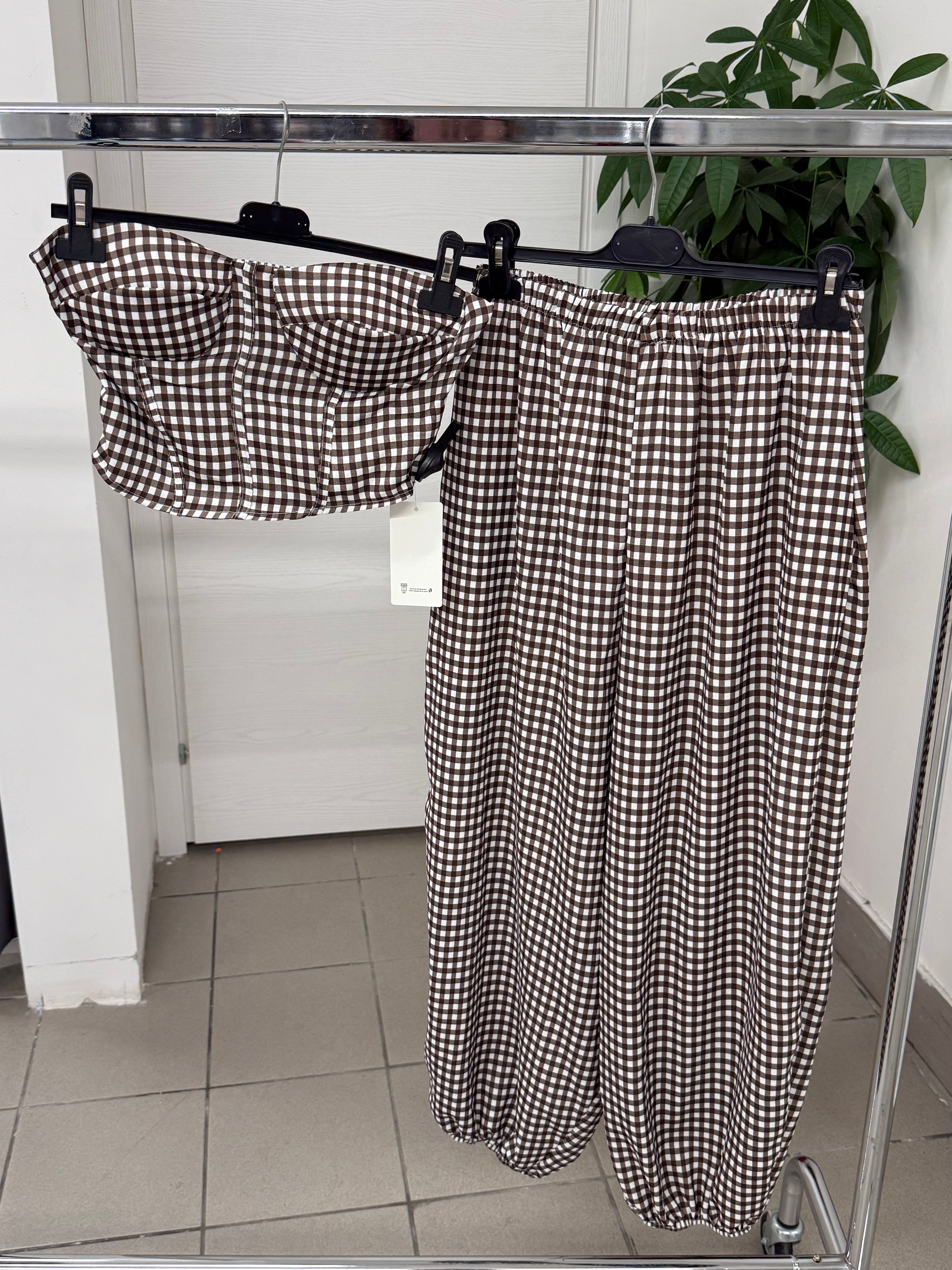 Set coordinato Top crop e Pantaloni balloon a quadri FGD MODA