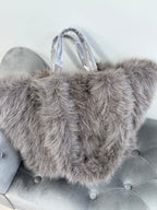 Borsa a spalla con pelliccia brillantinata con doppio manico FGD MODA