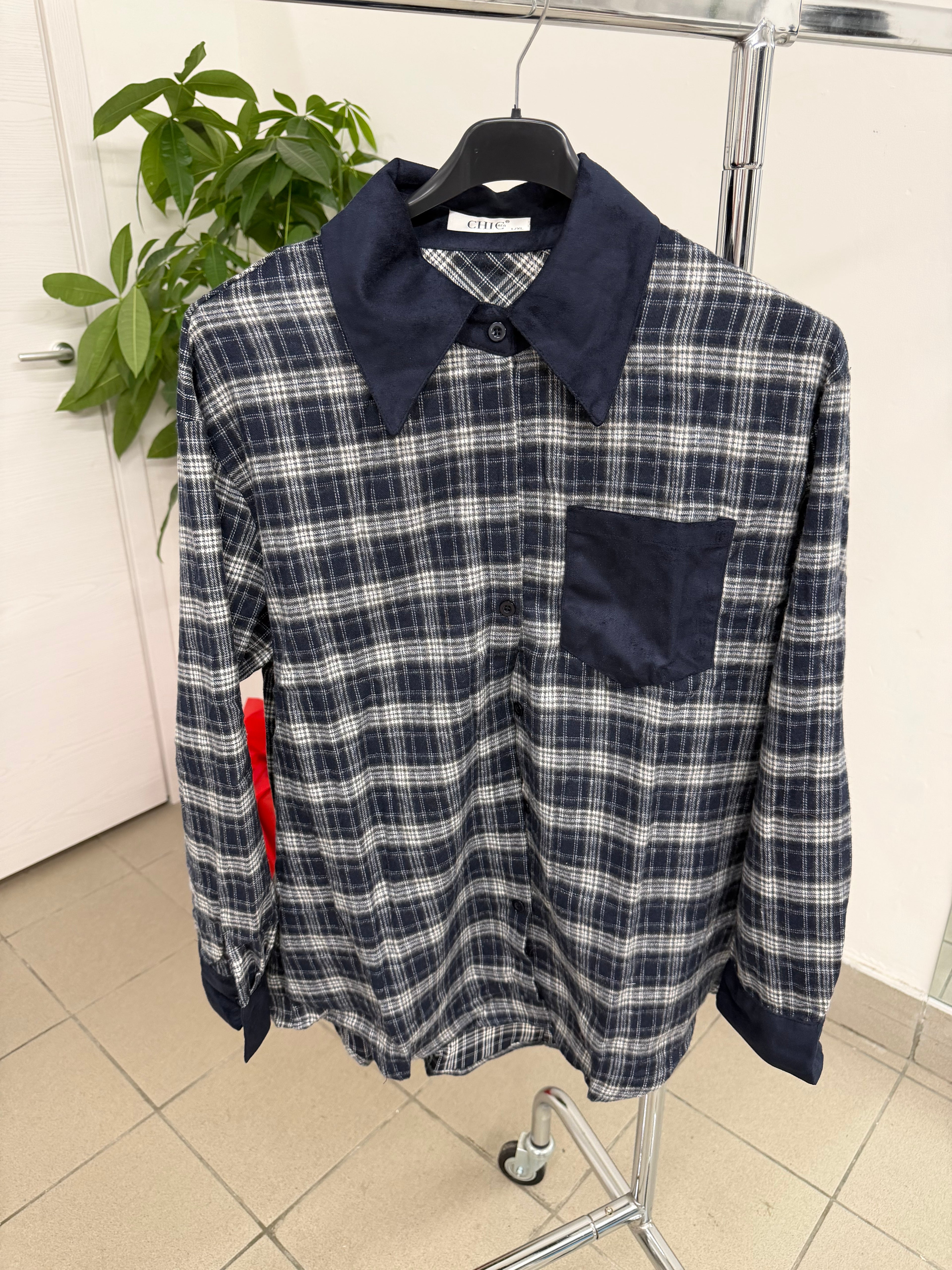 Camicia scozzese con collo in velluto FGD MODA