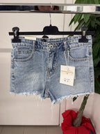 Pantaloncini di jeans con taschino e strappi brillantinati rosa FGD MODA
