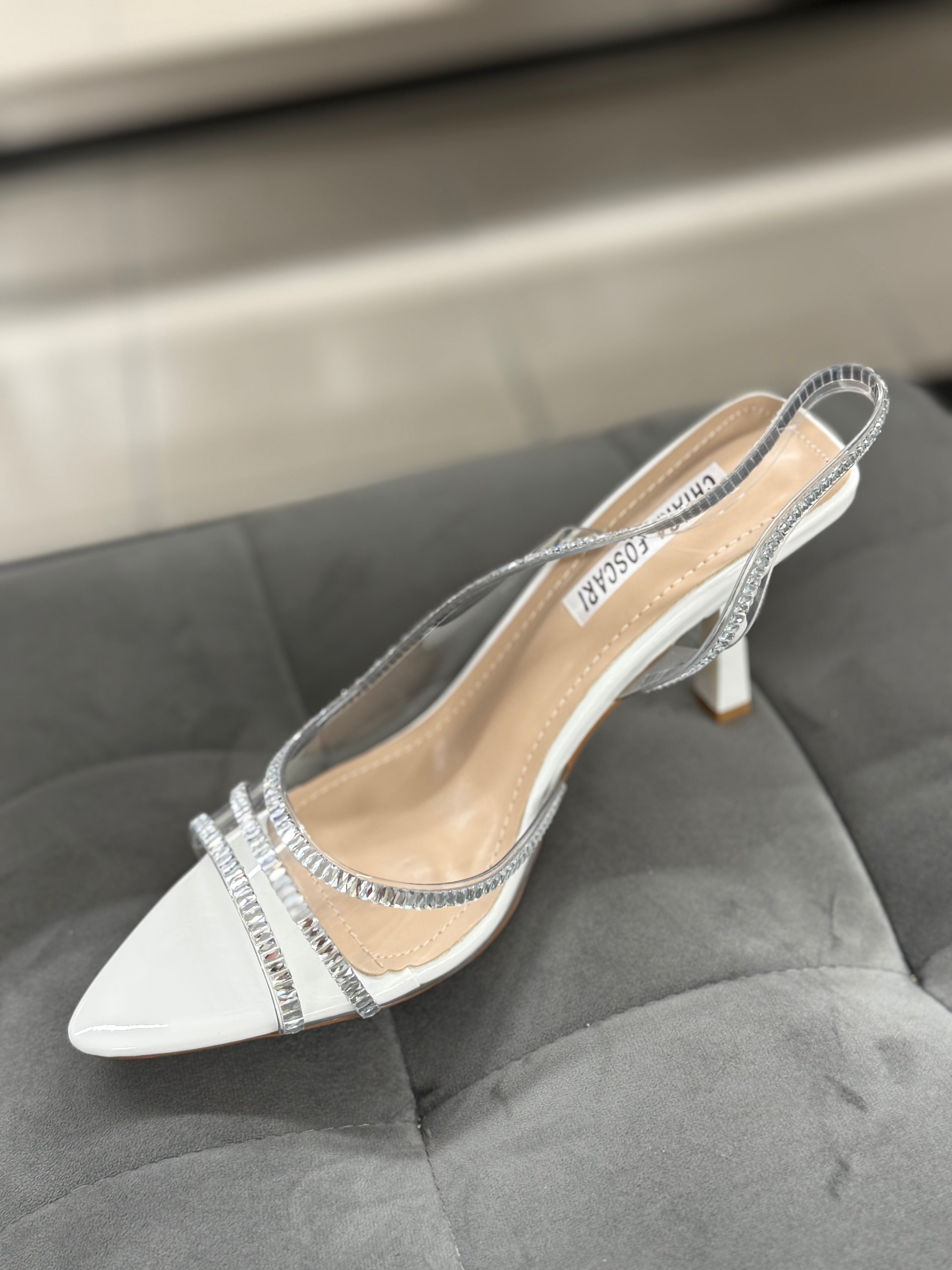 Décolleté sandalo trasparente con brillantini tacco 8cm A71-825 FGD MODA