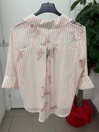 Camicia a righe semitrasparente con stampe fiorate FGD MODA