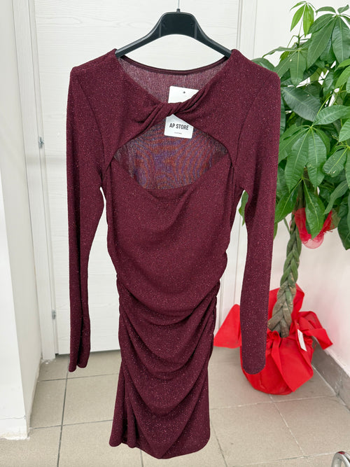 Abito corto a maniche lunghe brillantinato con intreccio sullo scollo FGD MODA