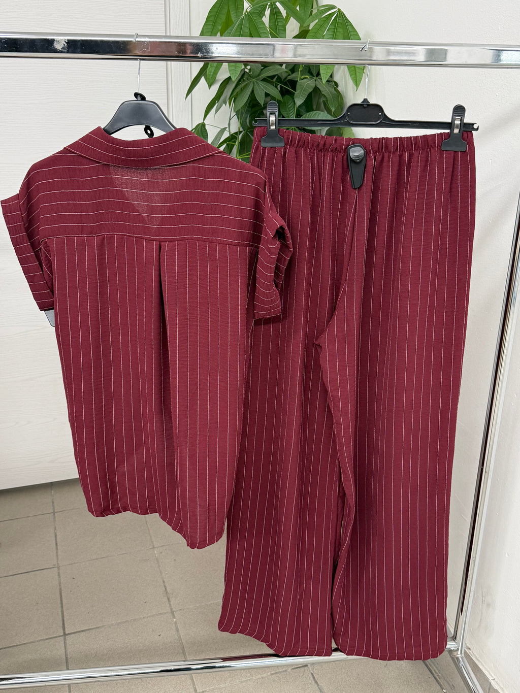 Set coordinato Camicia a maniche corte e Pantaloni a palazzo gessato FGD MODA