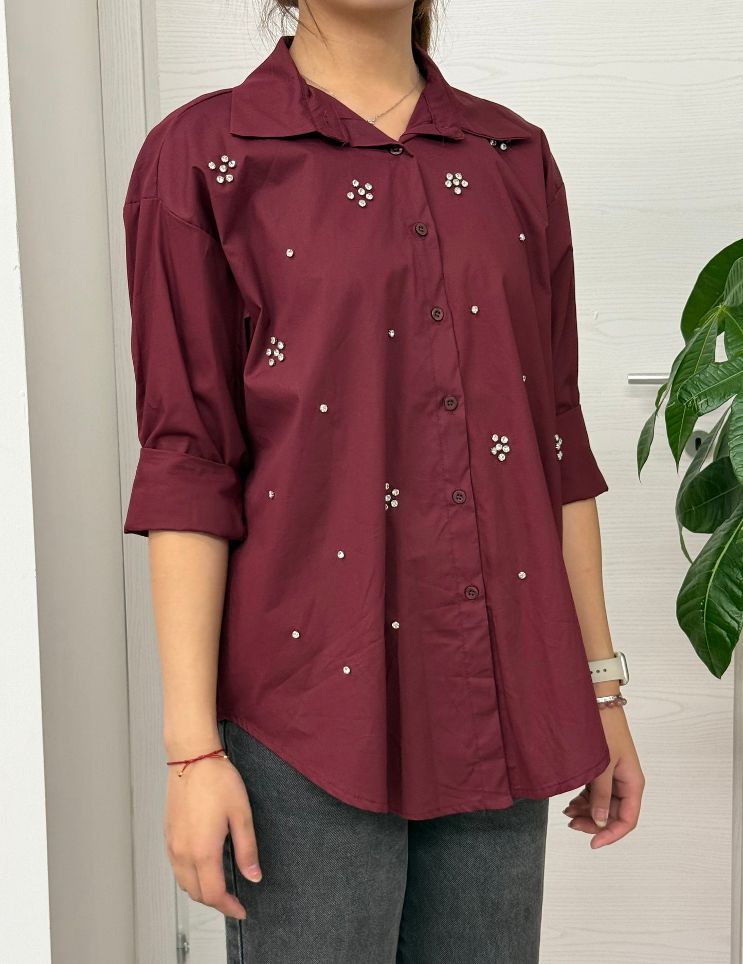 Camicia in cotone a maniche lunghe con strass FGD MODA