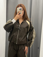 Set Coordinato Acetato Giacca E Pantaloni Con Coulisse Con Strisce Laterali FGD MODA