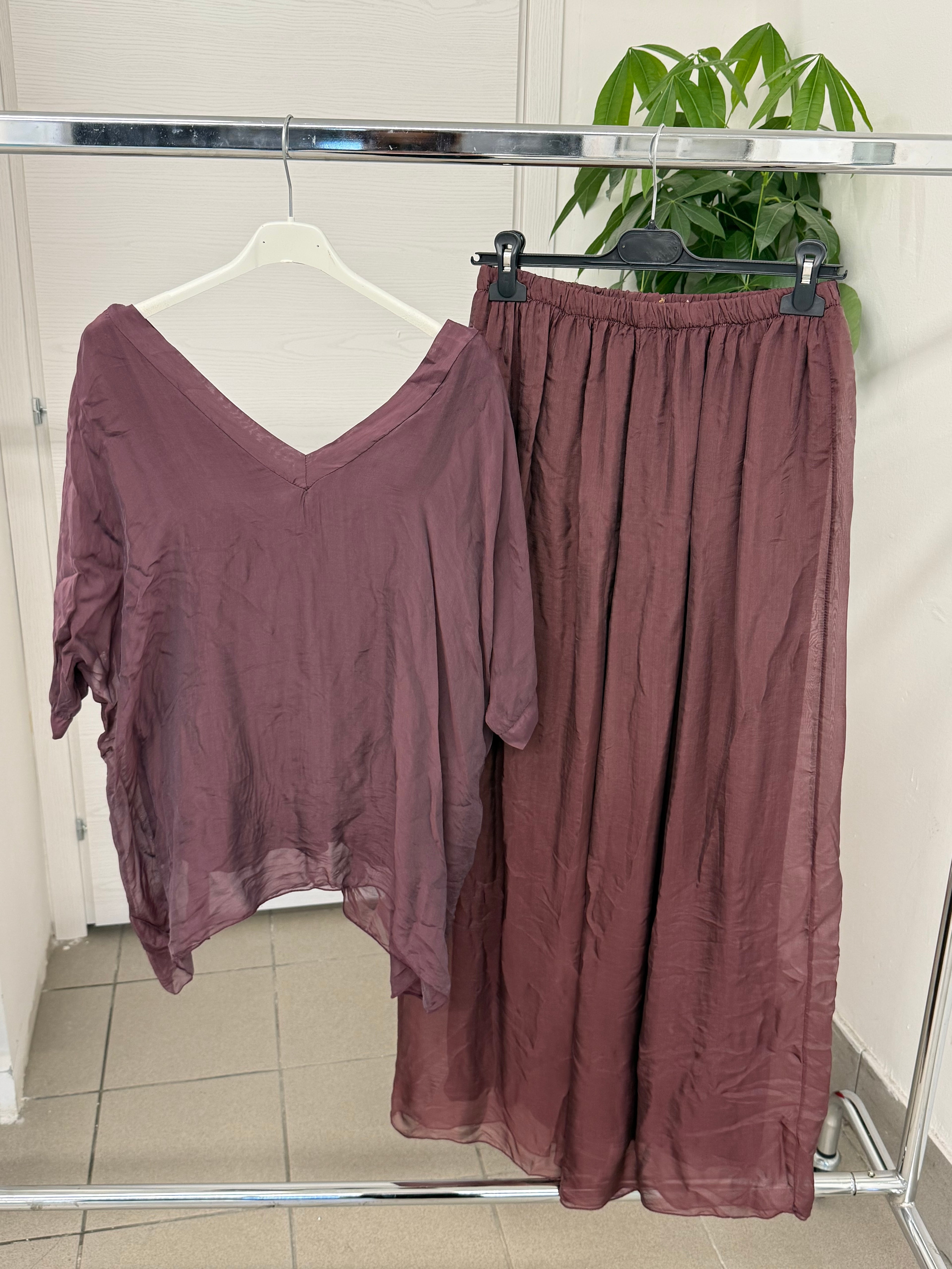 Set coordinato in viscosa e seta Blusa e Pantaloni a palazzo FGD MODA