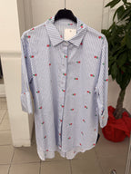 Camicia in cotone a righe con fiori FGD MODA