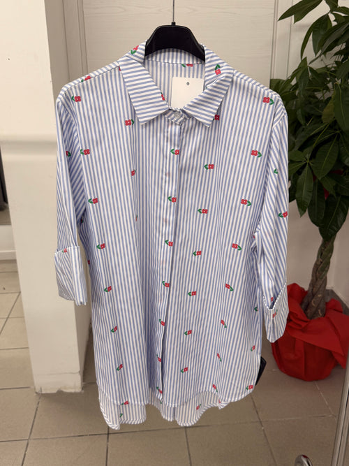 Camicia in cotone a righe con fiori FGD MODA