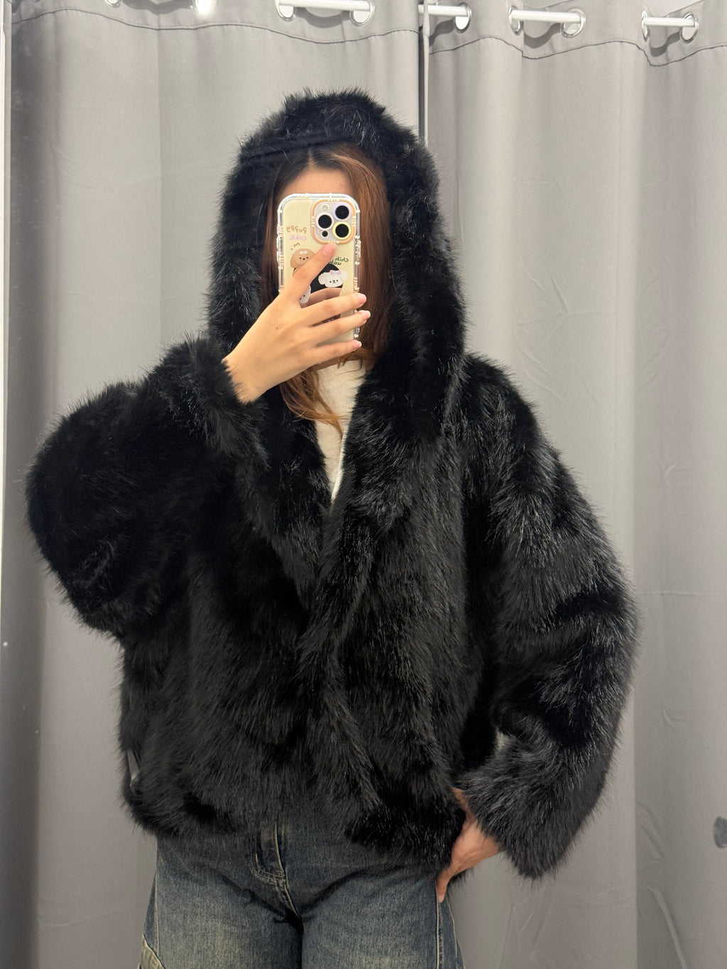 Giacca Pelliccia Over Fit Con Cappuccio FGD MODA
