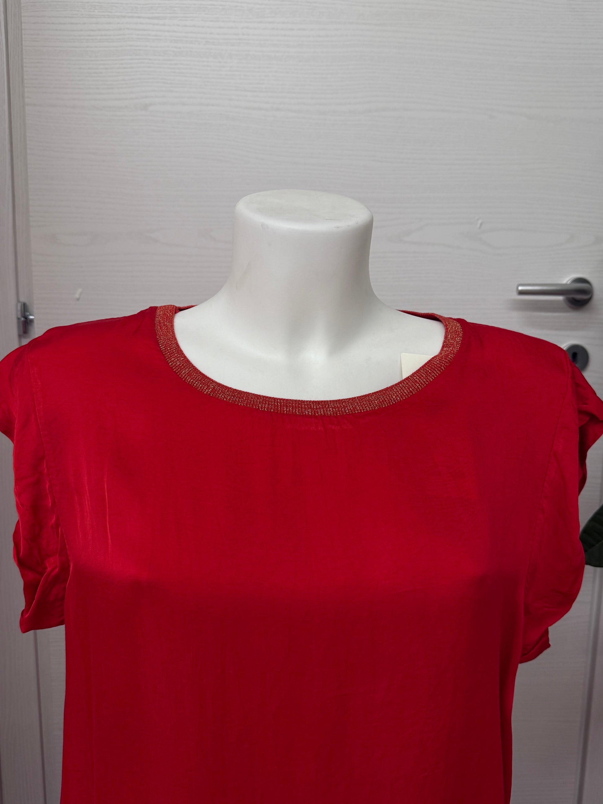 Maglietta maniche corte tinta unita con colletto lurex FGD MODA