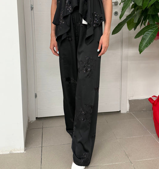 Pantalone con fiori a pallettes FGD MODA