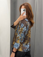 Blusa Effetto Raso A Fantasia Con Chiusura A Rocchetto FGD MODA
