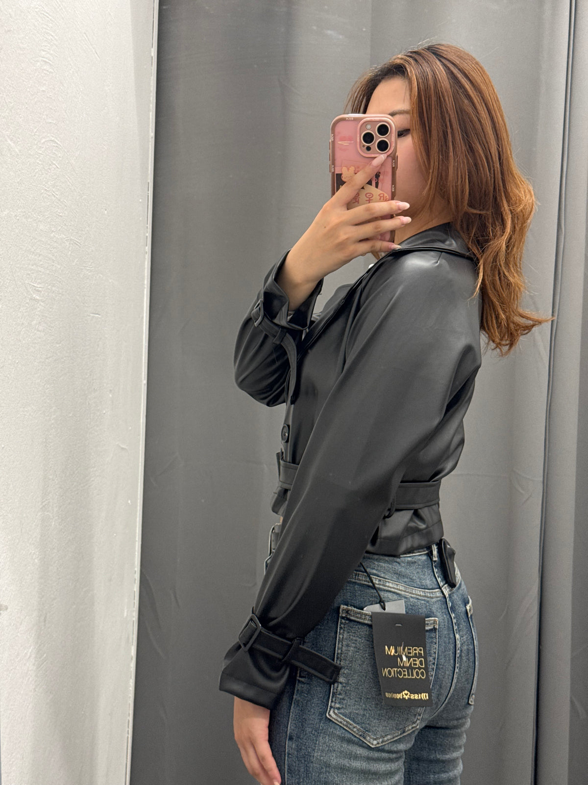 Giacca In Ecopelle Crop Fit Con Cinta FGD MODA