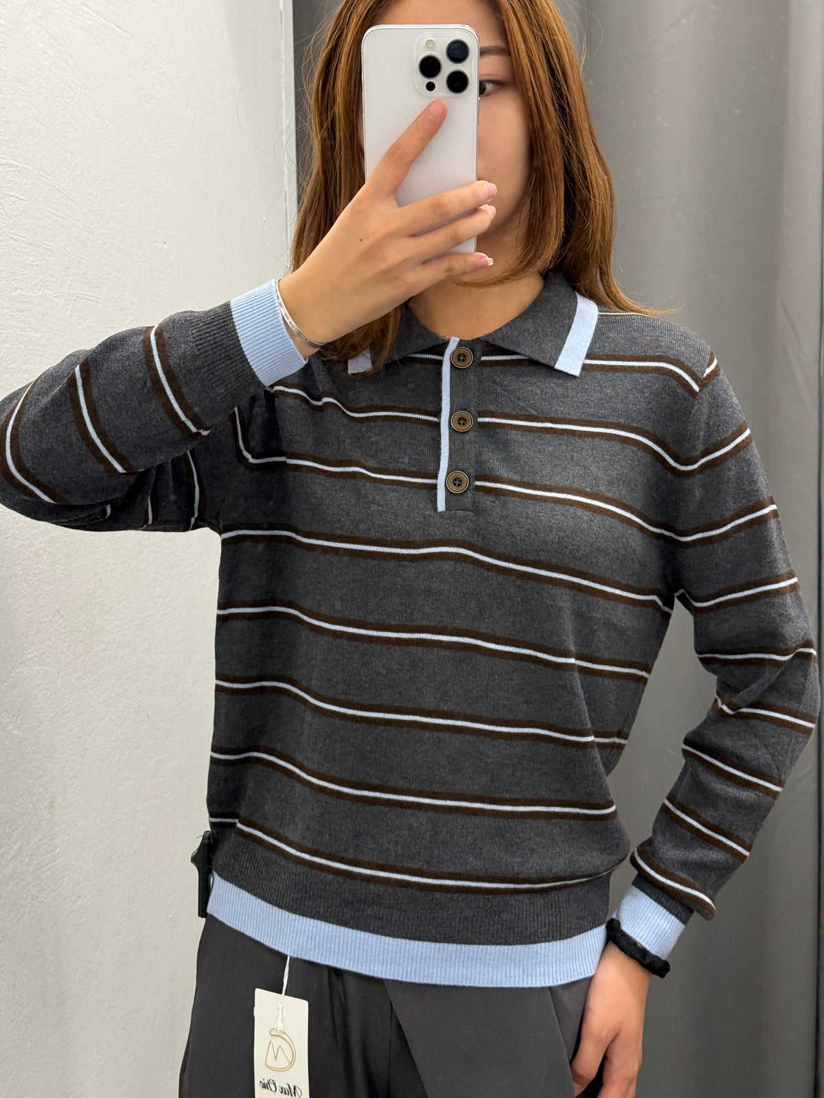 Polo Knit A Righe A Maniche Lunghe FGD MODA