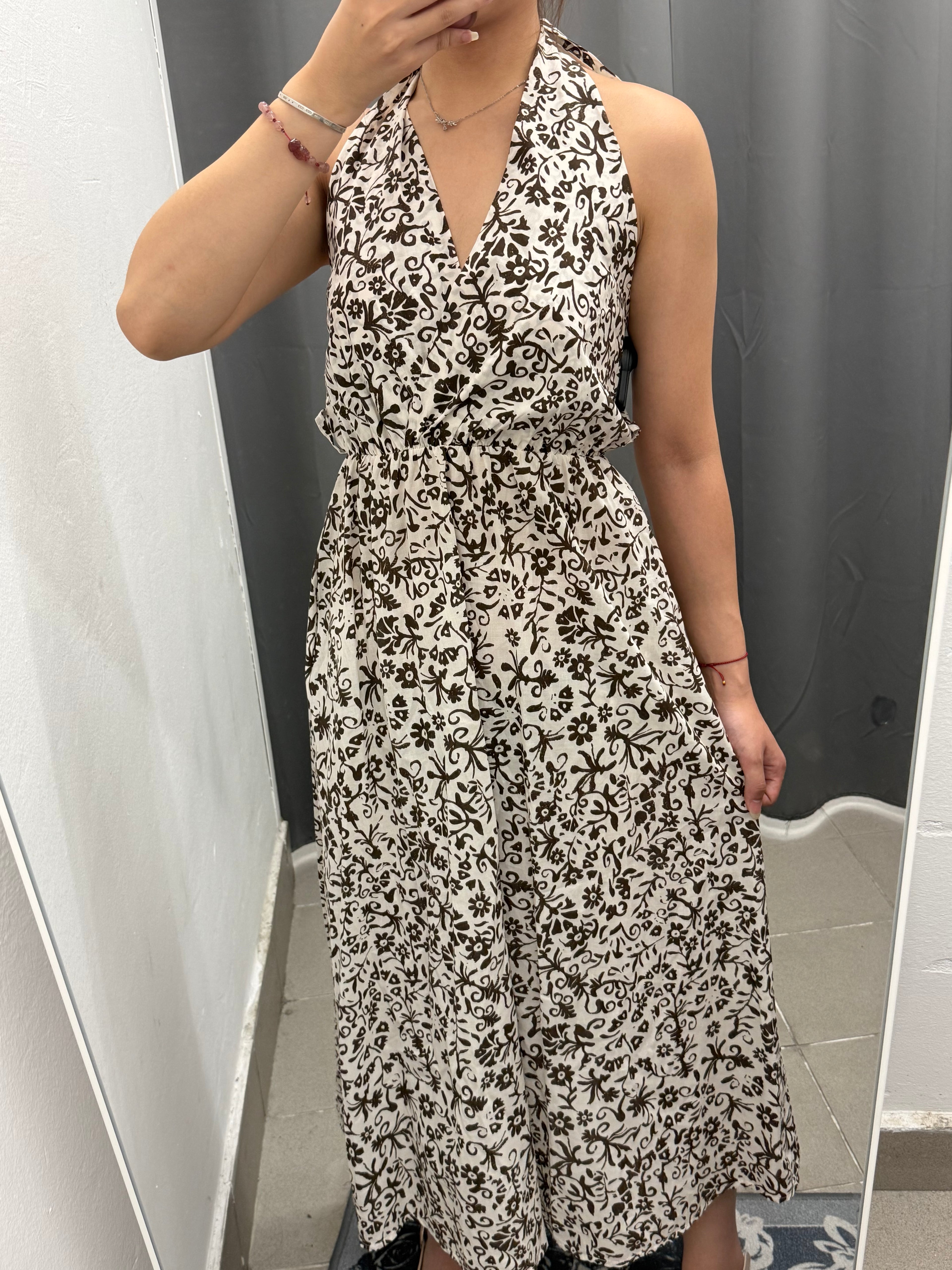 Abito Lungo 100% Cotone Backless con Collo Halter a Fantasia FGD MODA