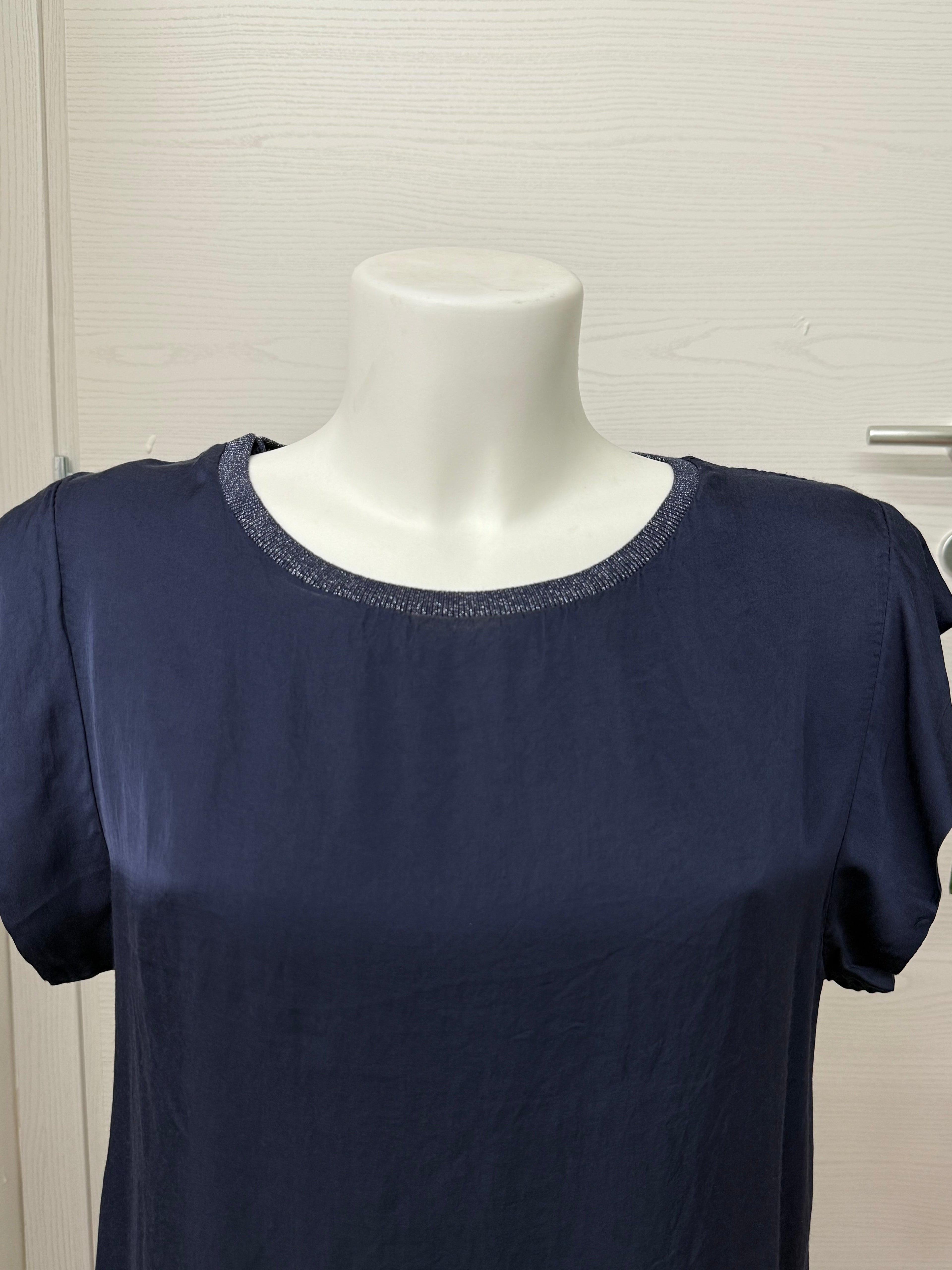 Maglietta maniche corte tinta unita con colletto lurex FGD MODA