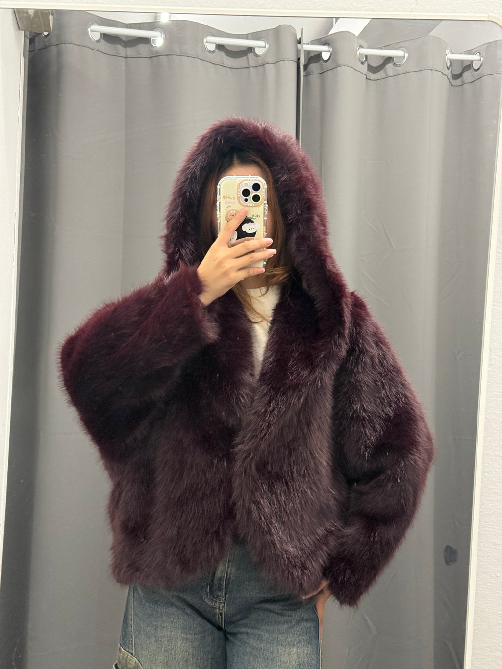 Giacca Pelliccia Over Fit Con Cappuccio FGD MODA
