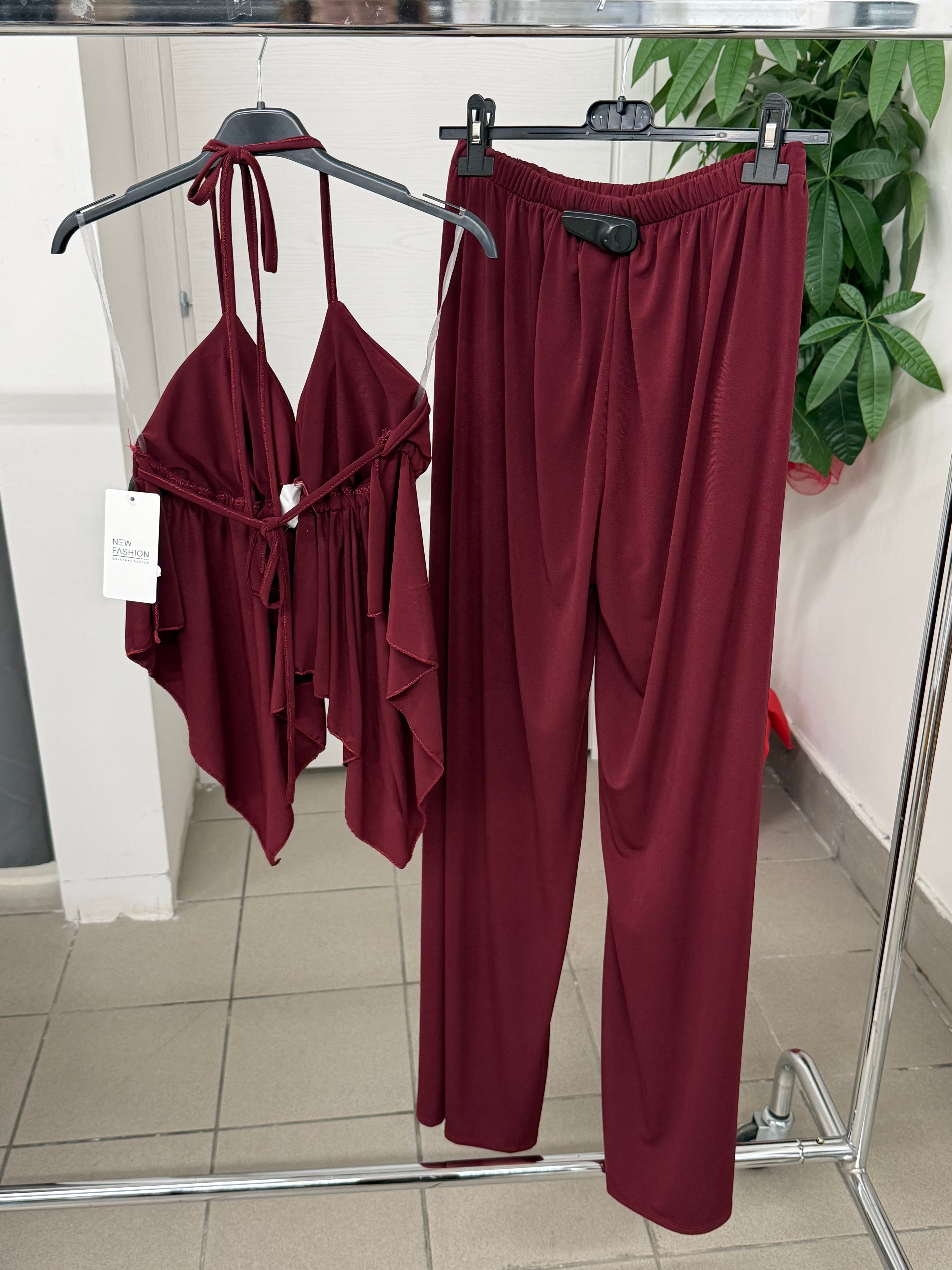Set coordinato Top e Pantaloni a palazzo tinta unita FGD MODA