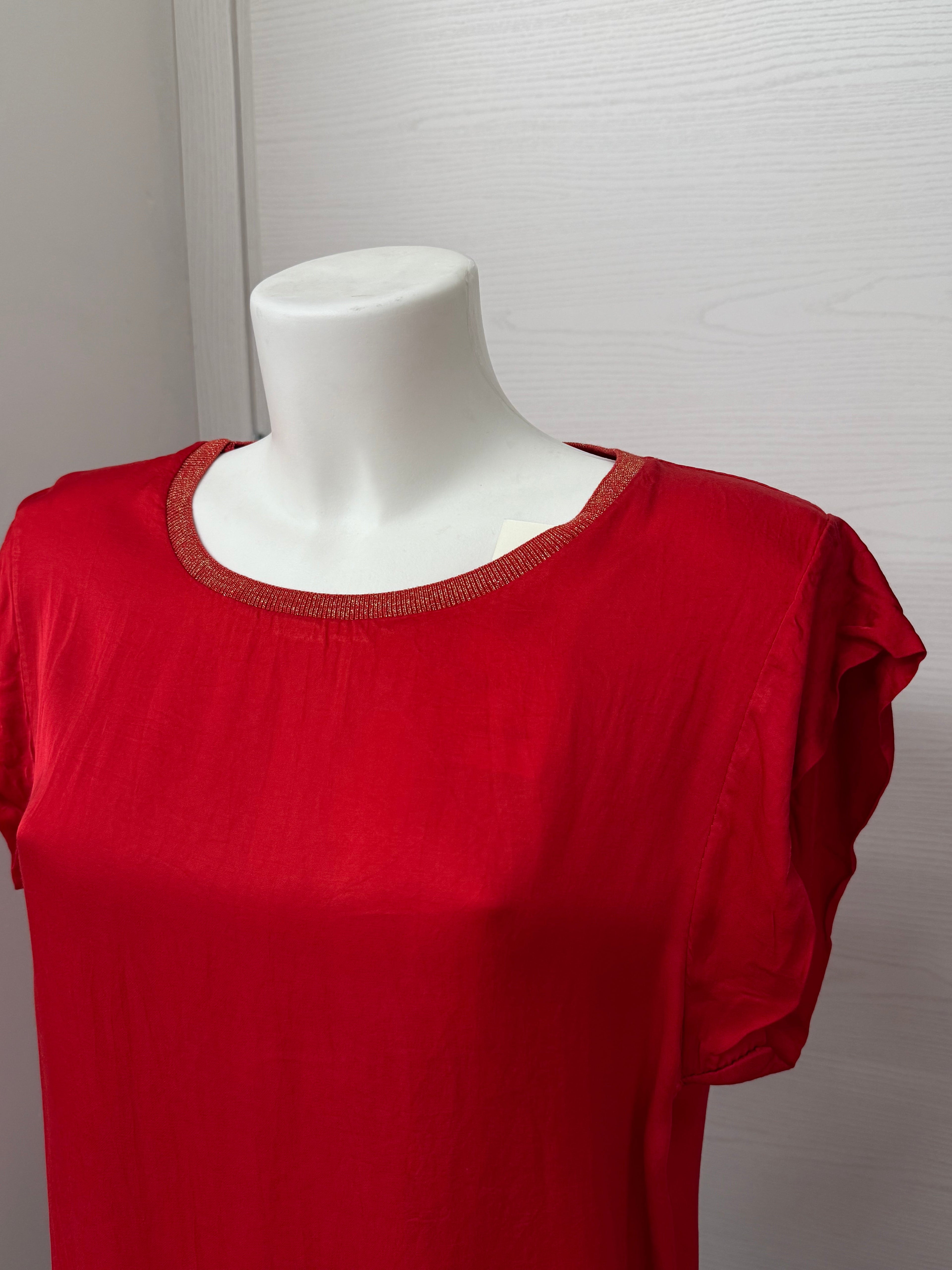 Maglietta maniche corte tinta unita con colletto lurex FGD MODA