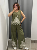 Set coordinato Canotta e Pantaloni a palazzo con ricami FGD MODA
