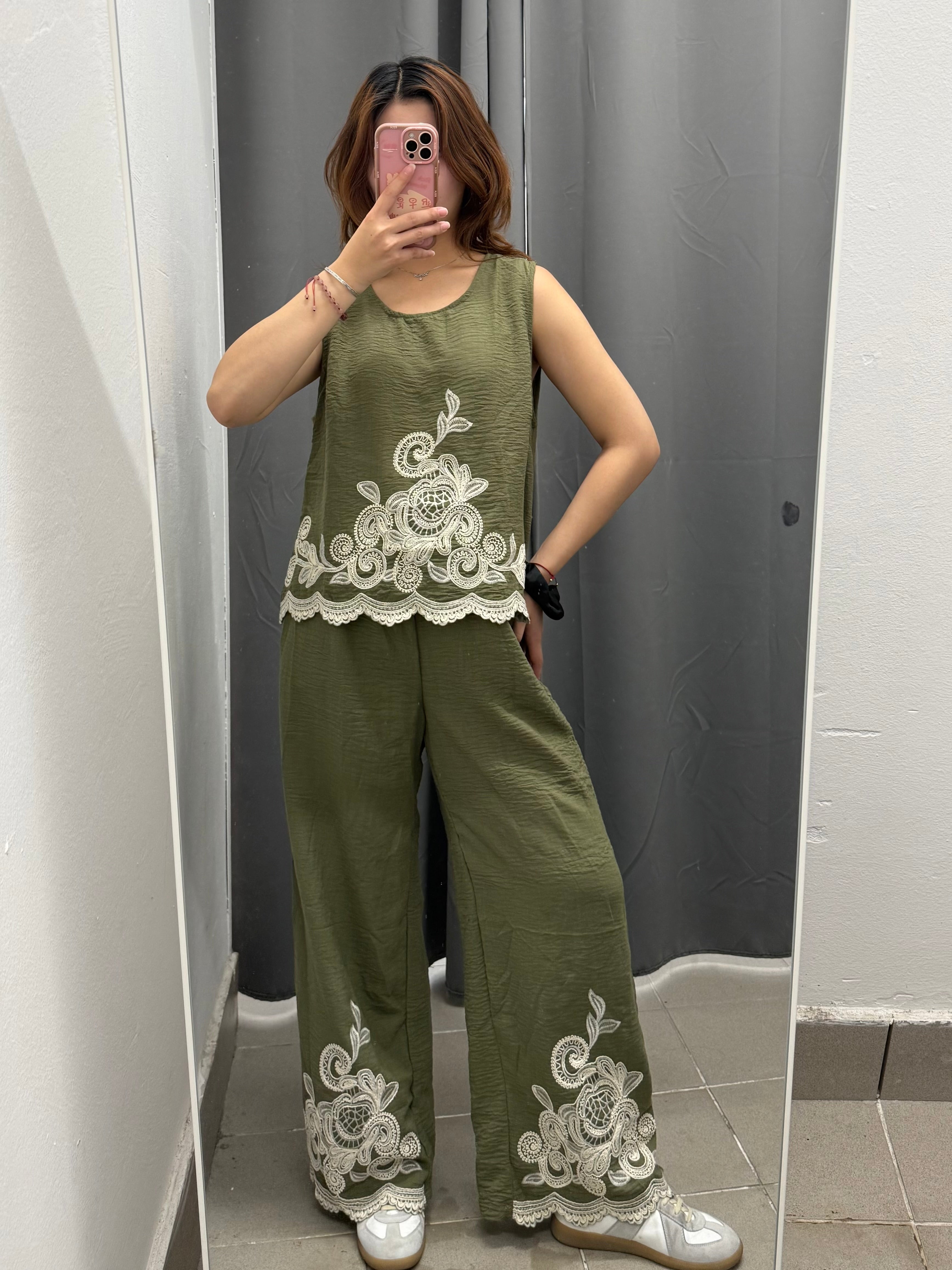 Set coordinato Canotta e Pantaloni a palazzo con ricami FGD MODA