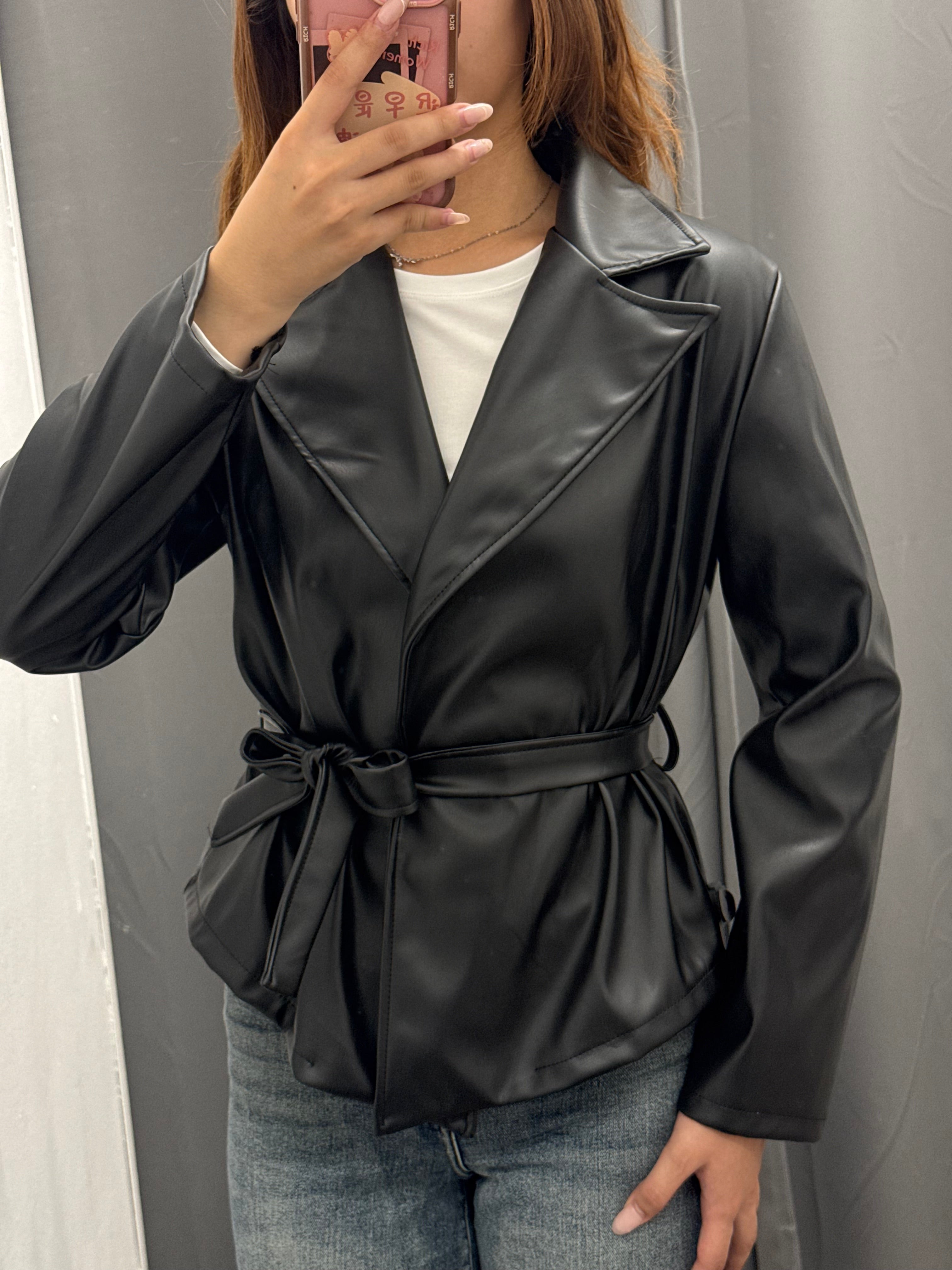 Giacca In Ecopelle Con Cinta FGD MODA