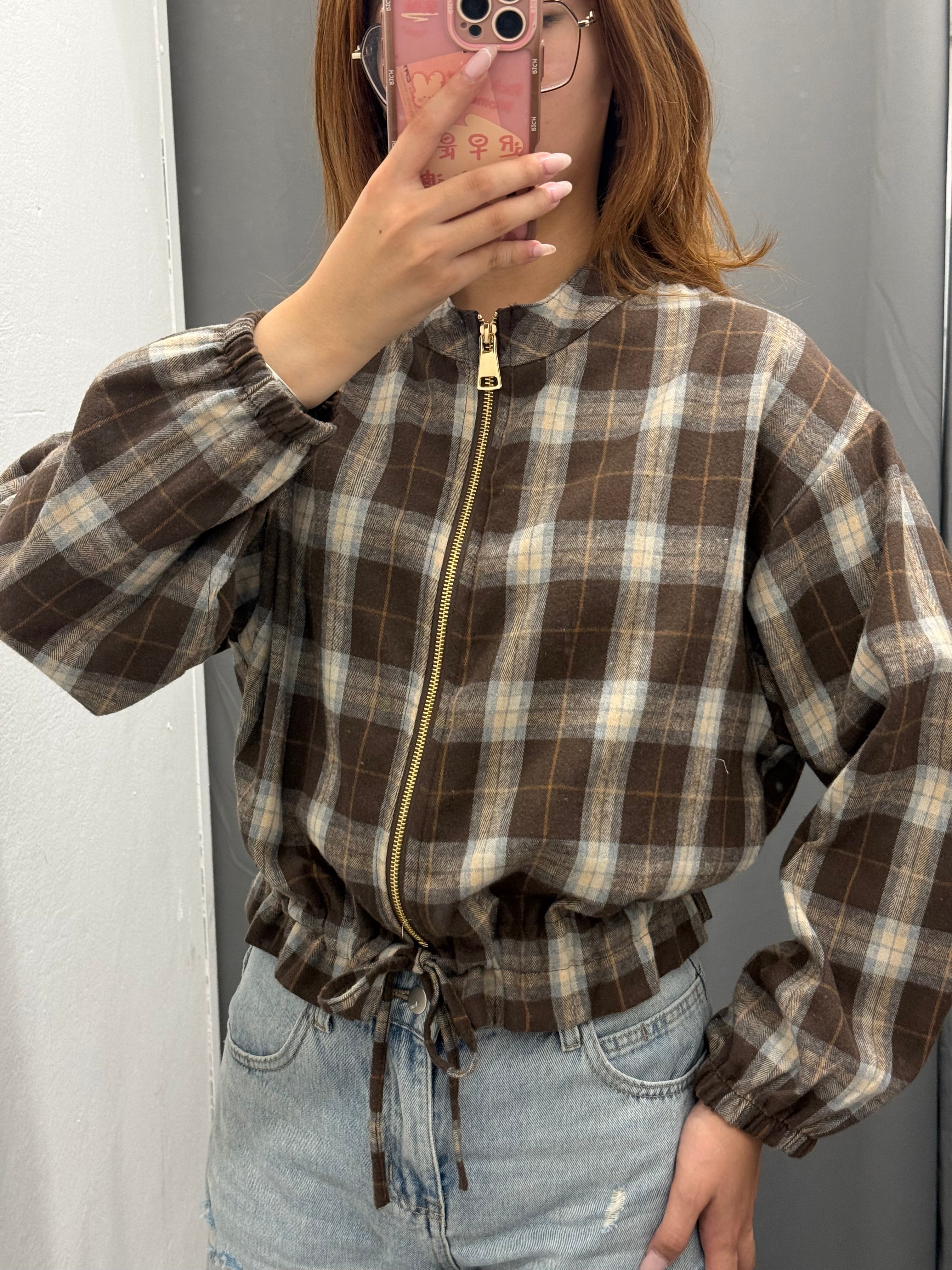 Giacca Scozzese A Zip Con Coulisse FGD MODA