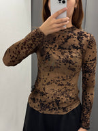 Maglietta Semitrasparente Con Stampe Fiorate In Velluto FGD MODA