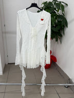 Abito body corto a maniche lunghe in pizzo con rouches FGD MODA