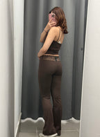 Set coordinato in lycra Top e Leggings a campana con bordi in pizzo FGD MODA