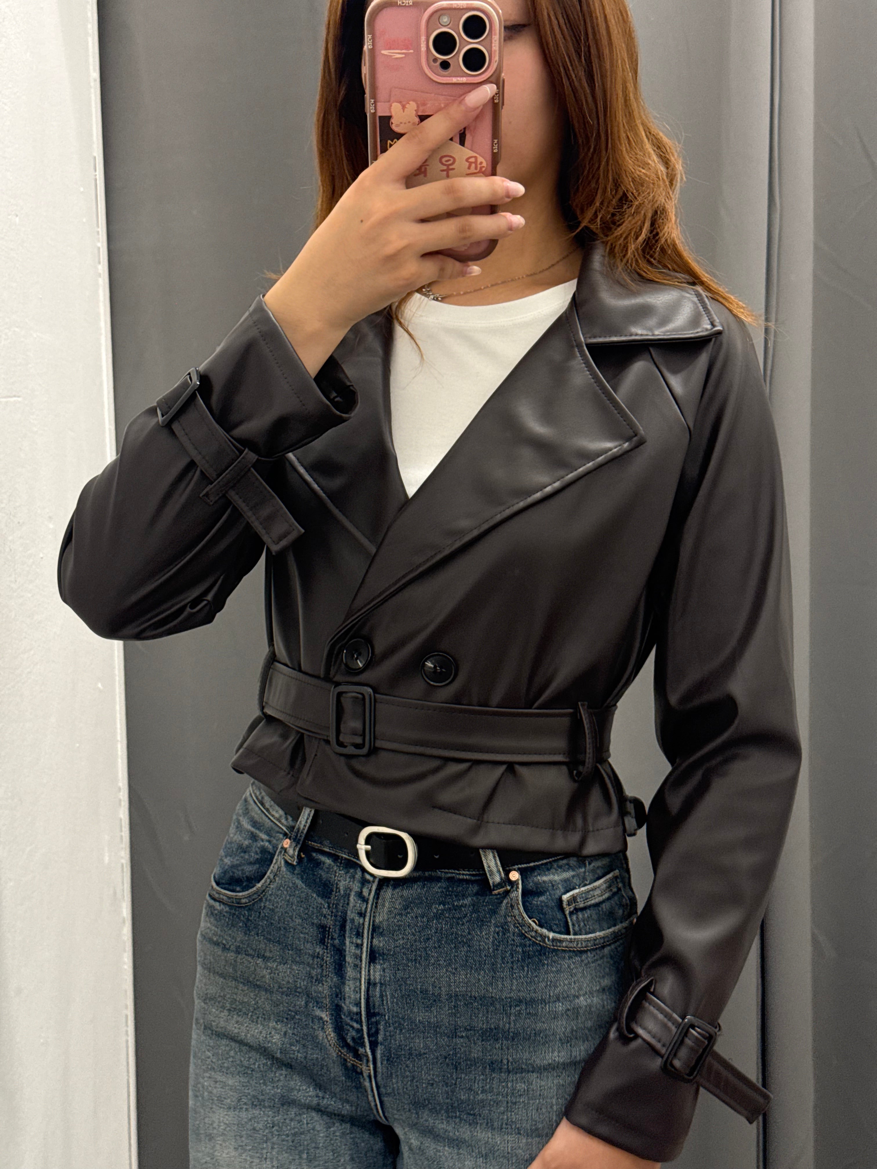 Giacca In Ecopelle Crop Fit Con Cinta FGD MODA