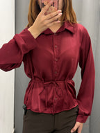 Camicia Effetto Raso A Maniche Lunghe Con Cinta FGD MODA